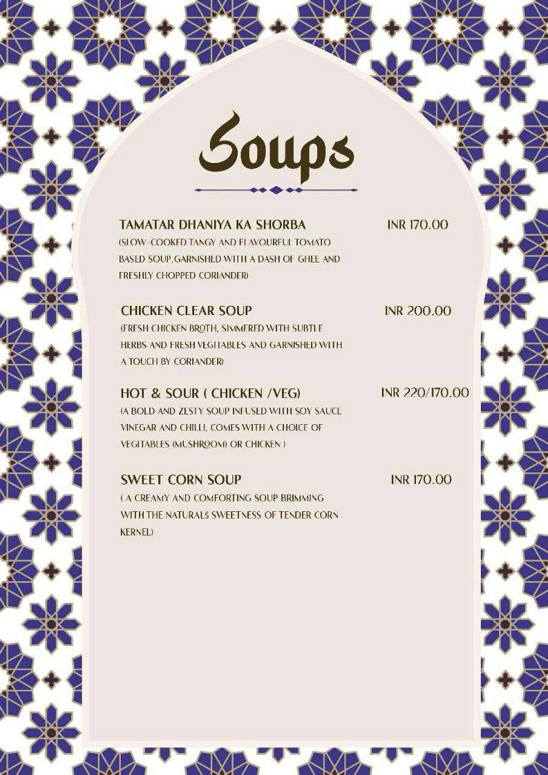 Rooftop Restaurant- Taj Jharokha menu