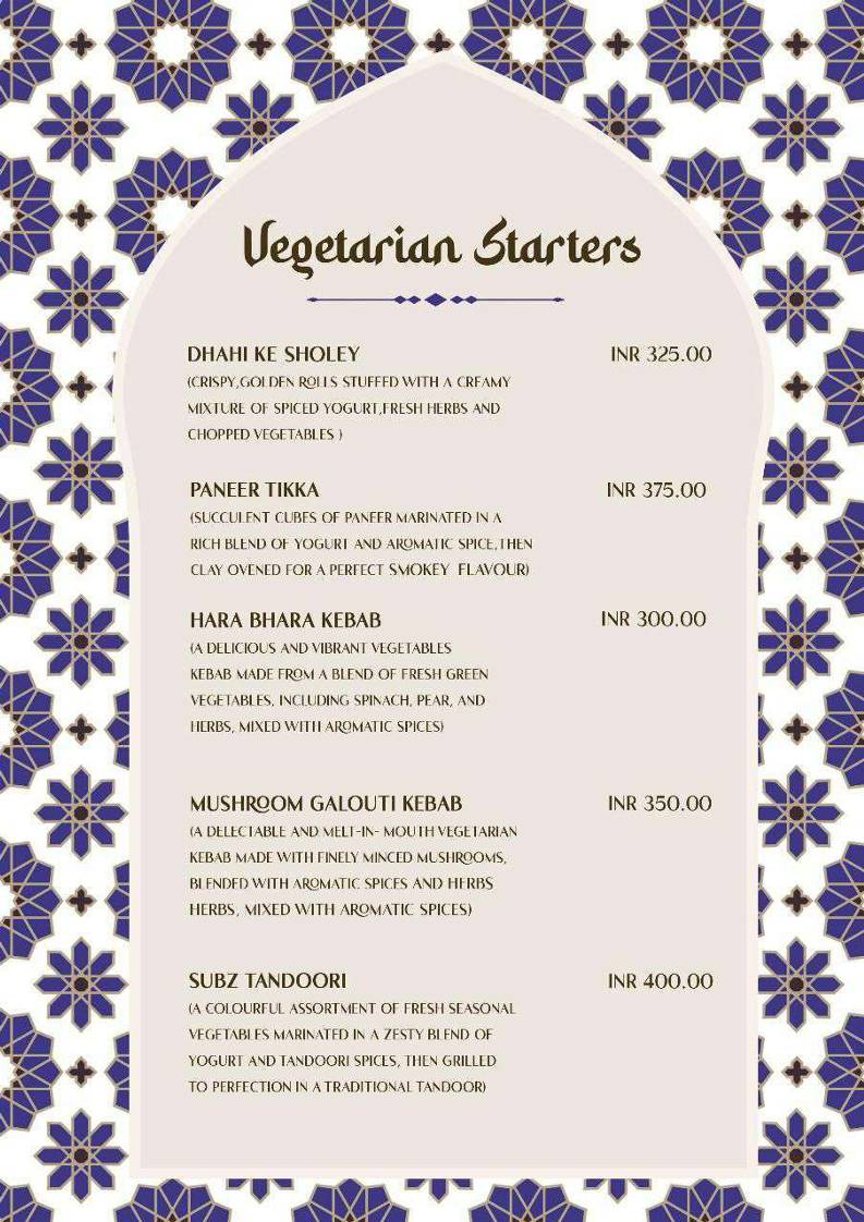 Rooftop Restaurant- Taj Jharokha menu