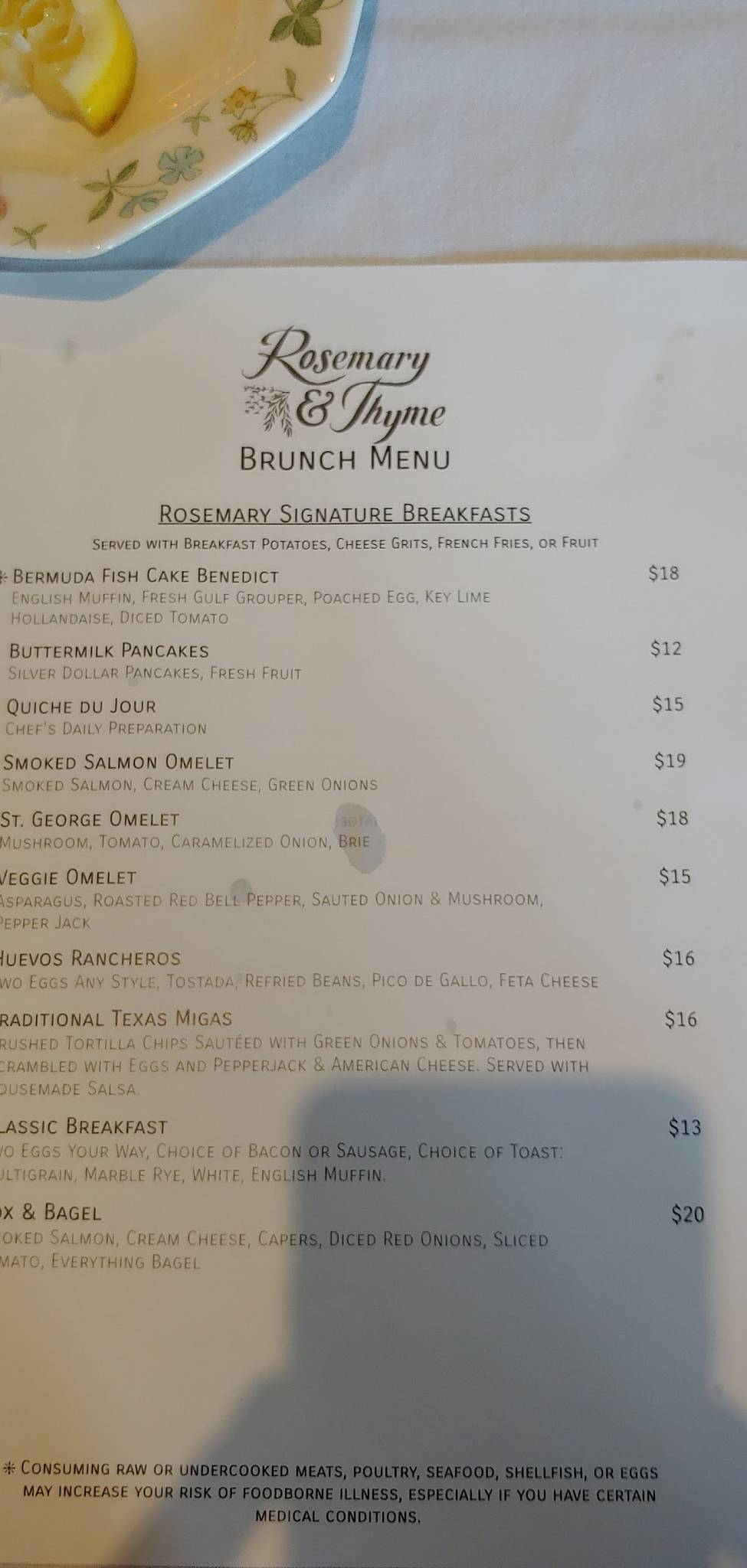 Menu at Rosemary And Thyme restaurant, Sarasota