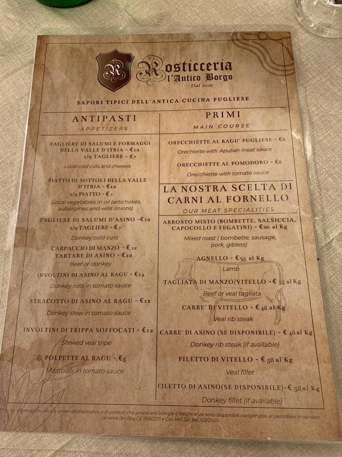 Menu di Rosticceria "Antico Borgo" di Menga Piero 