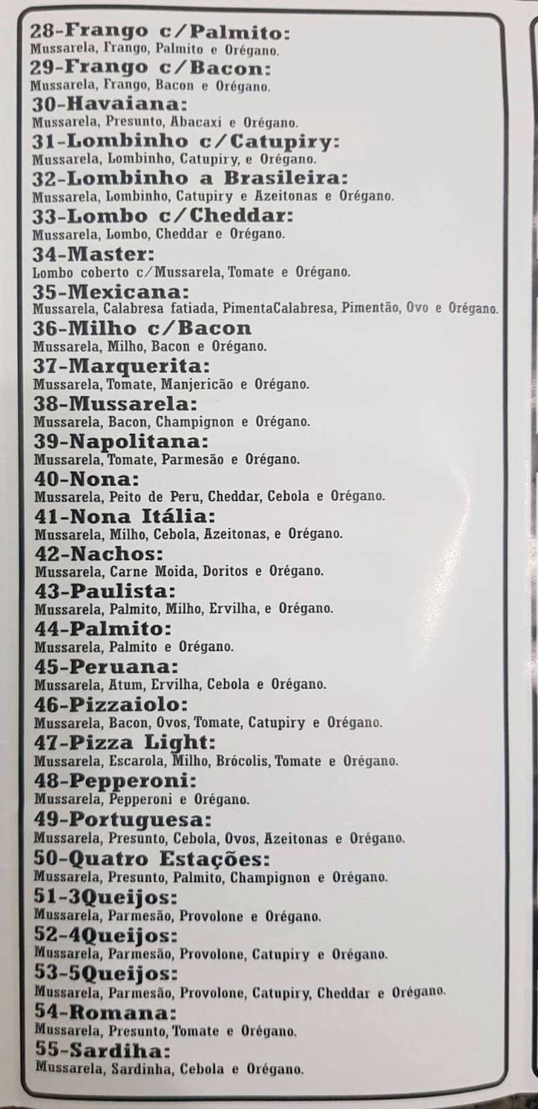 Rota da Pizza Fazenda cardápio
