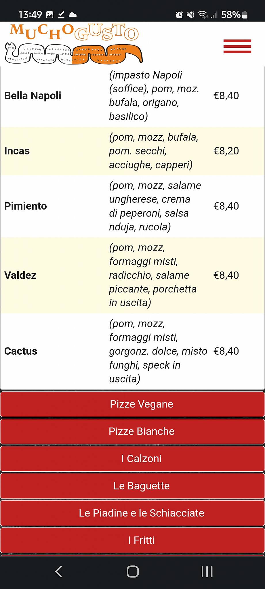 Menu di Pizzeria Mucho Gusto 