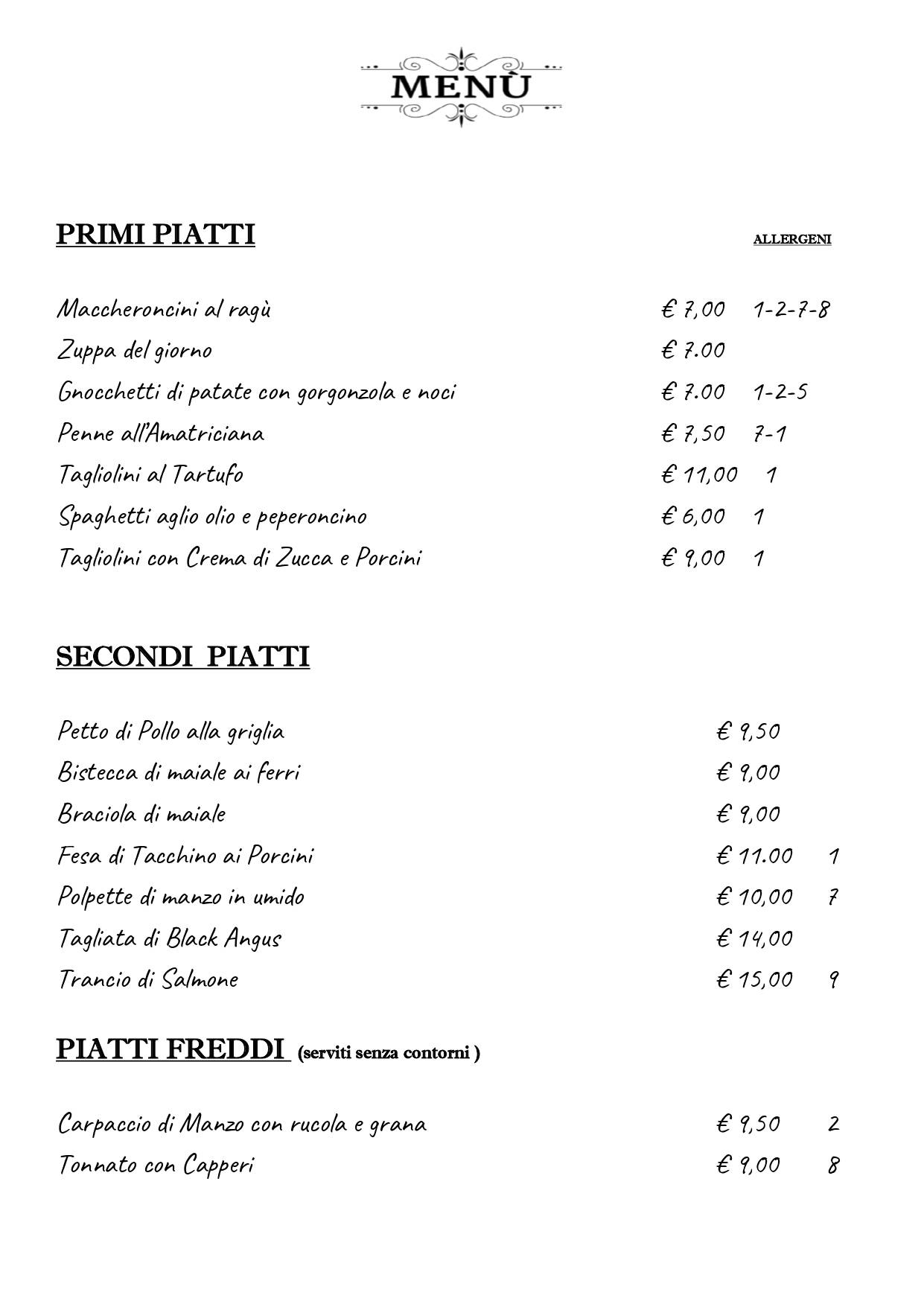 Menu di Roxy Caffè 