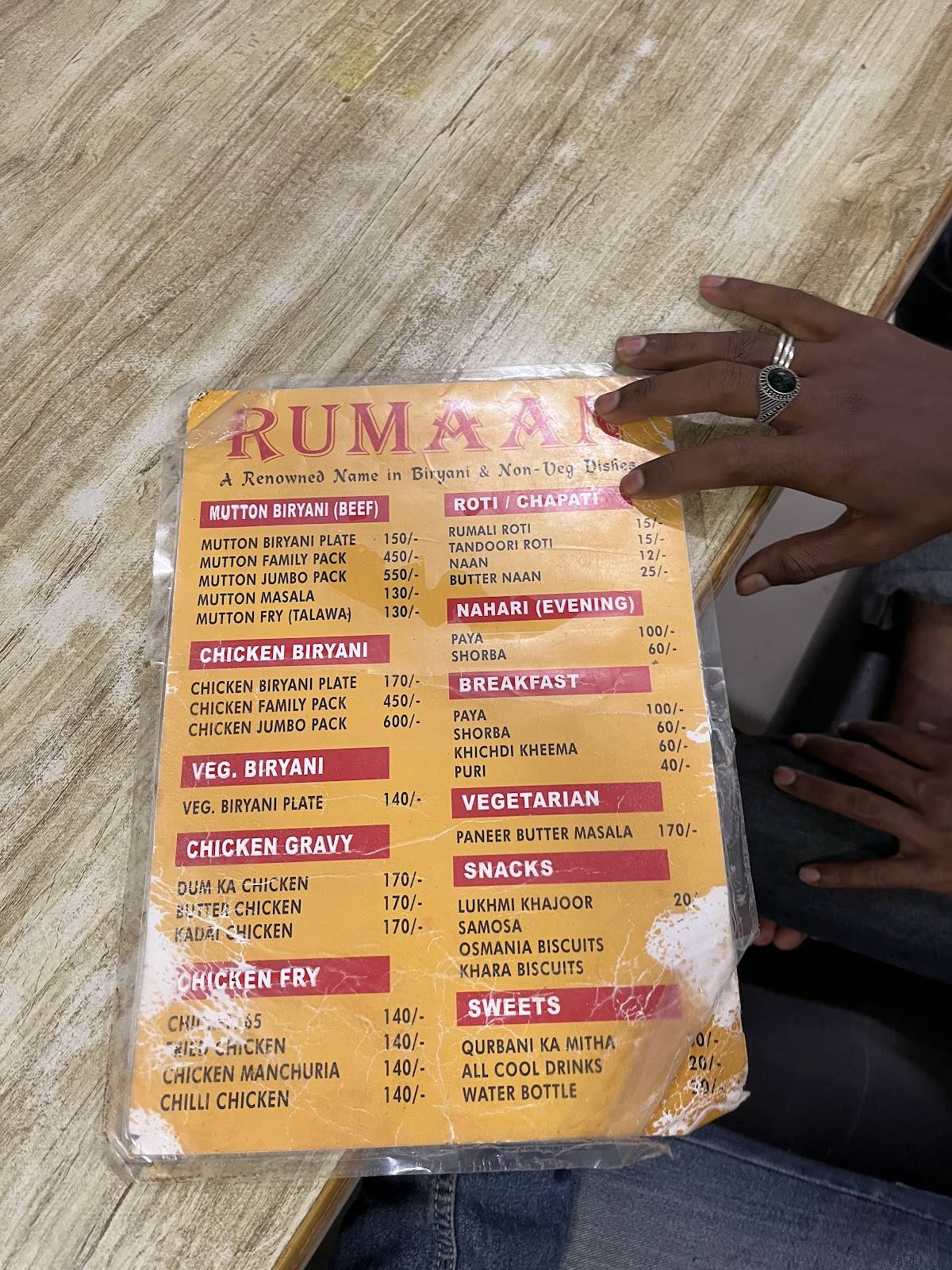 Rumaan Restaurant menu