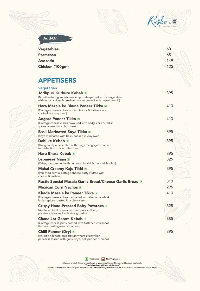 Rustic by OTH menu