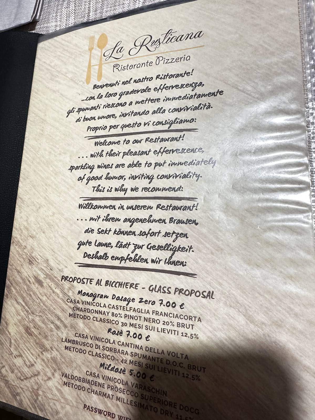Menu di Pizzeria La Rusticana 