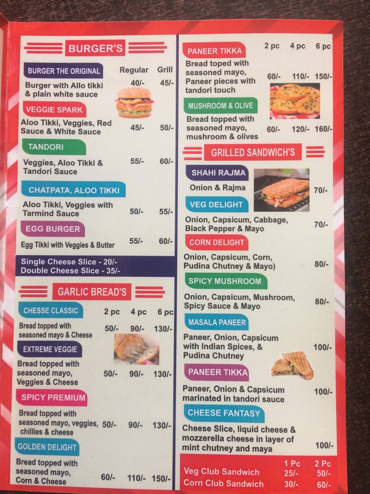S.K. Refreshment menu