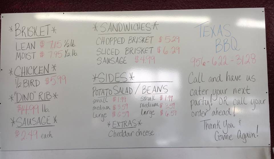 Menu at SMOKETexas BBQ & Watering Hole, Harlingen