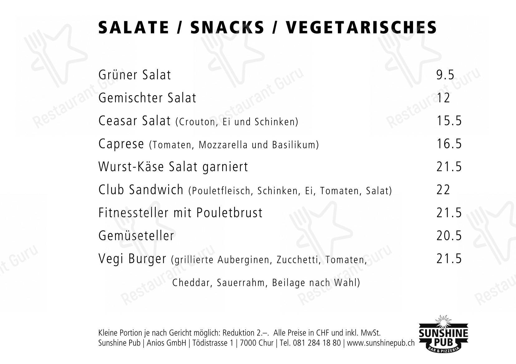 Menu di S'Pub Sunshine Pub - Menu bar