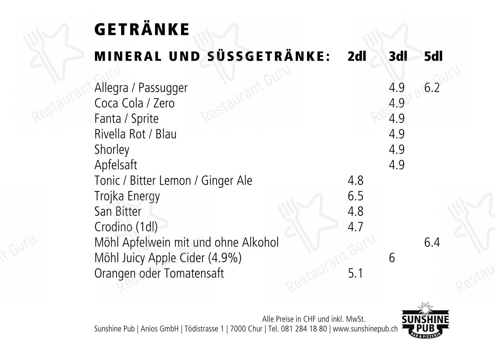 Menu bar per S'Pub Sunshine Pub pub & bar