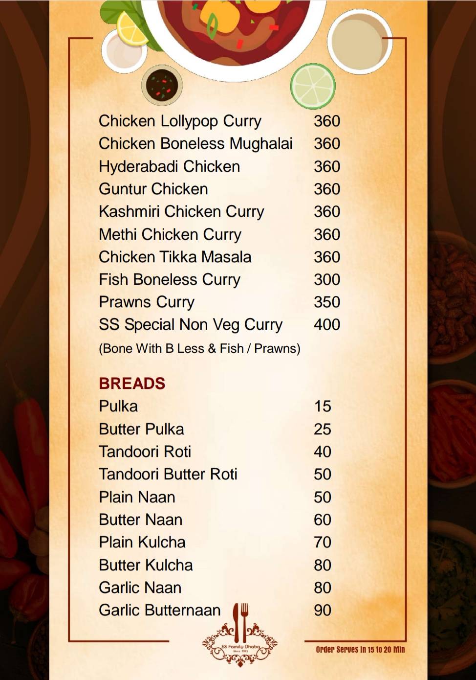 SS FAMILY DHABA menu