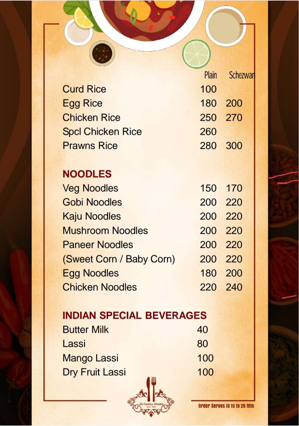SS FAMILY DHABA menu