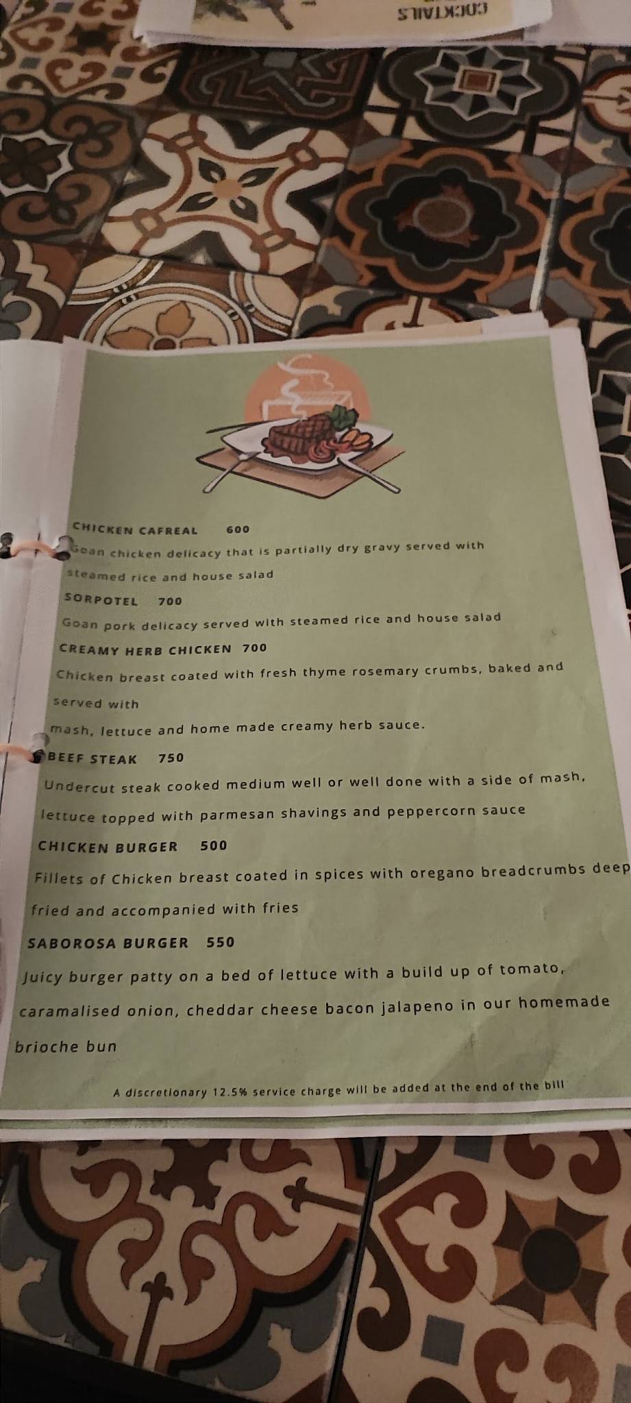 Saborosa Goa menu