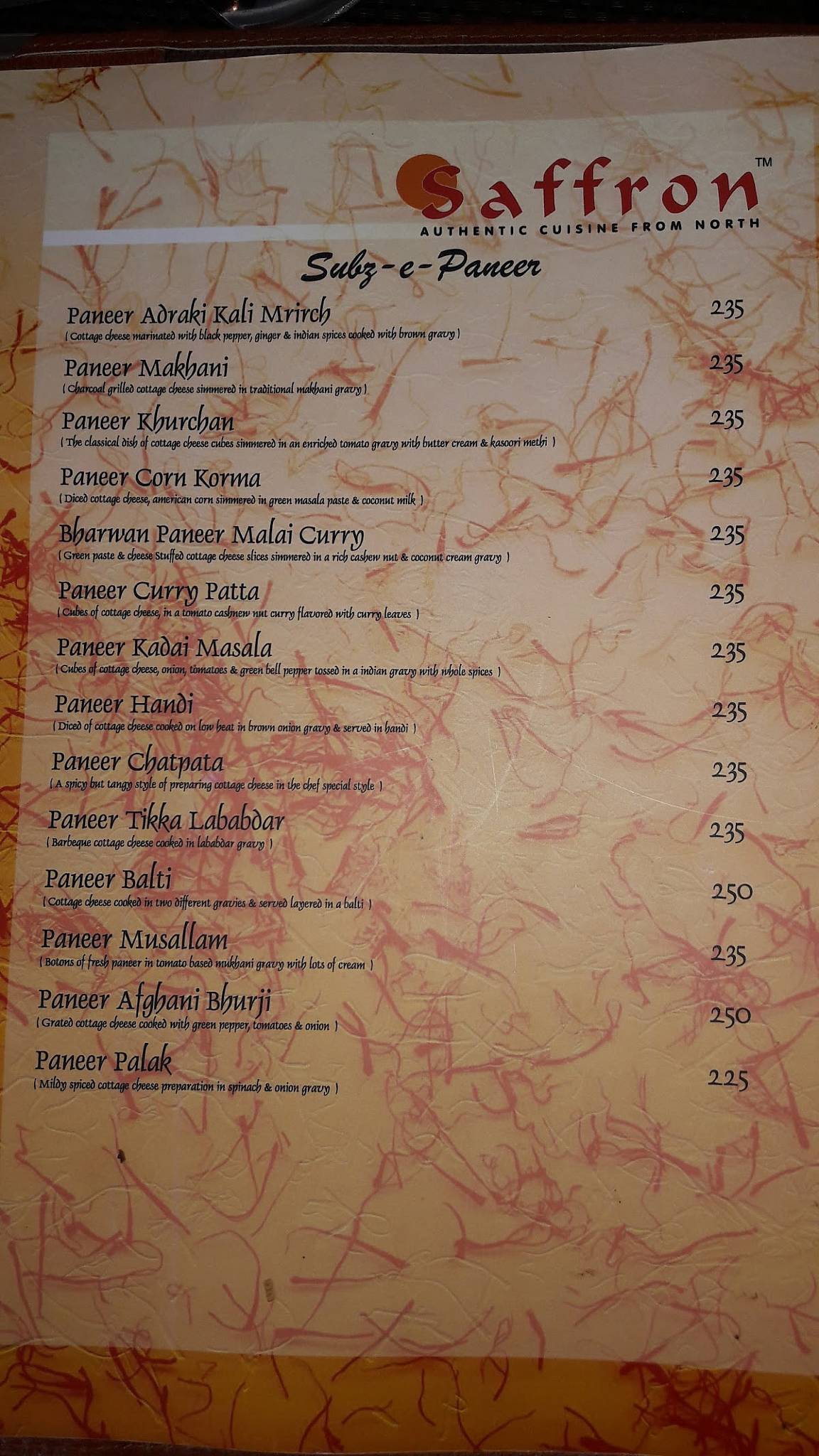 Menu at Saffron Bhavnagar, Bhavnagar, Shop No 118