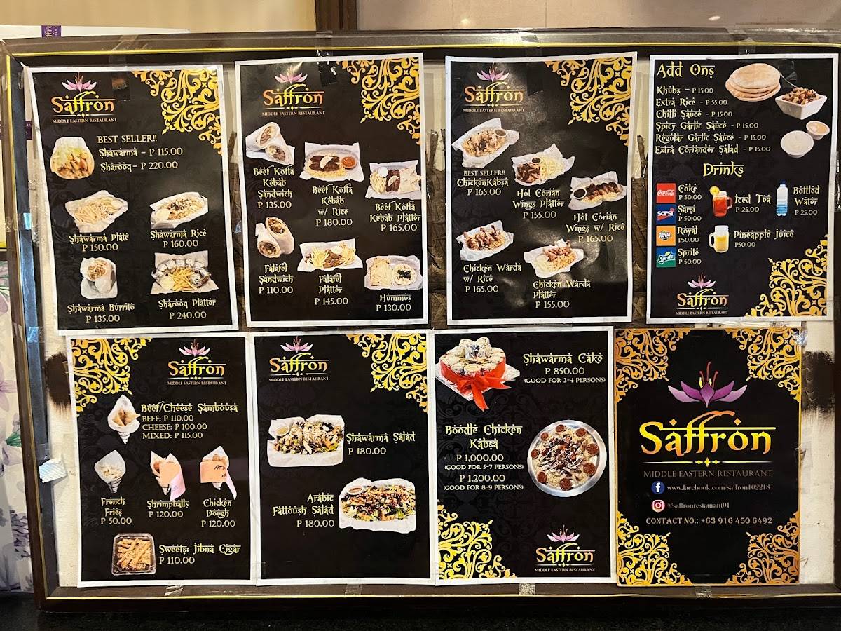 Menu at Saffron Middle Eastern Restaurant, Manila, 1001 Recto Ave