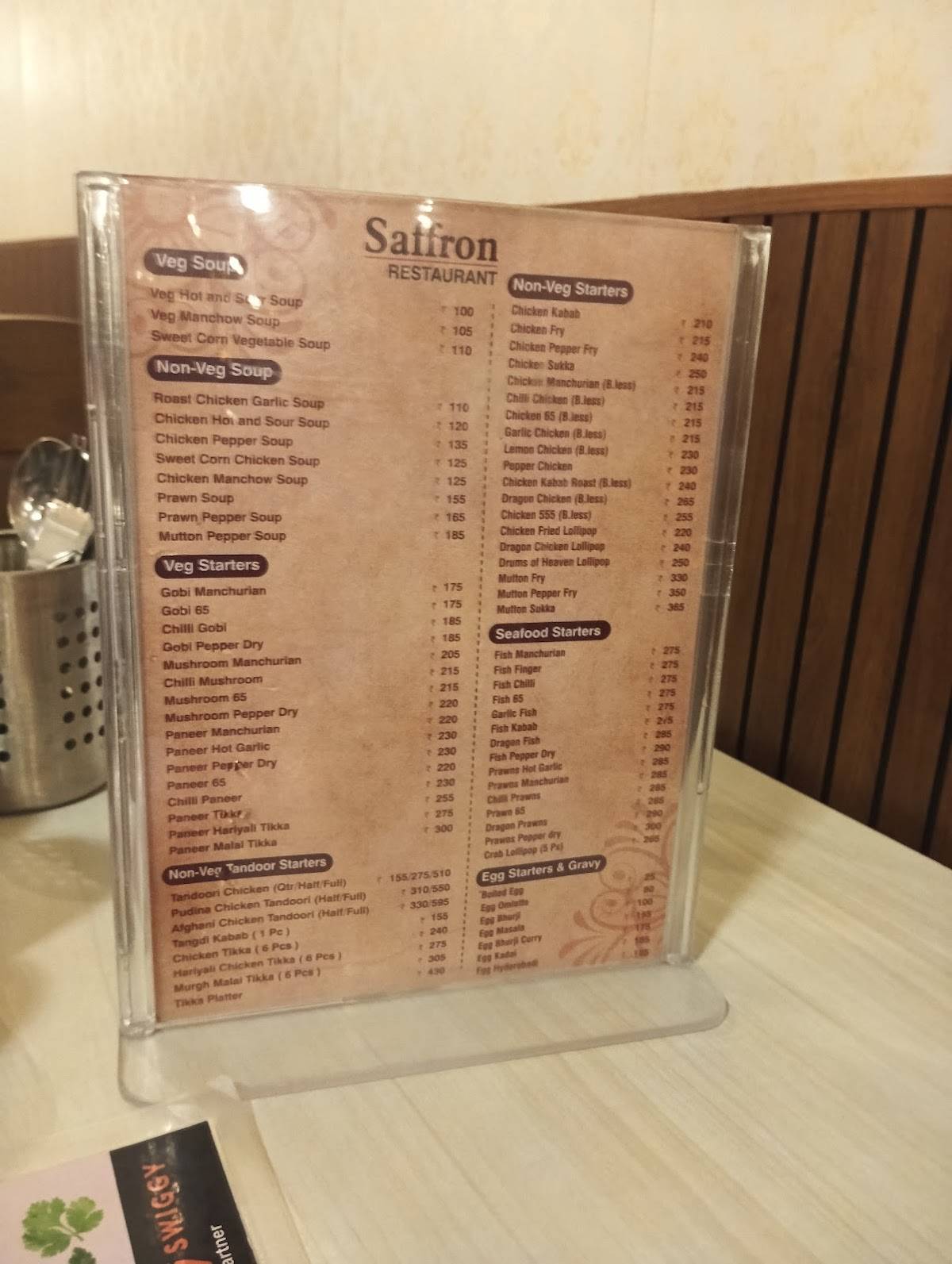 Saffron Restaurant Hosur menu