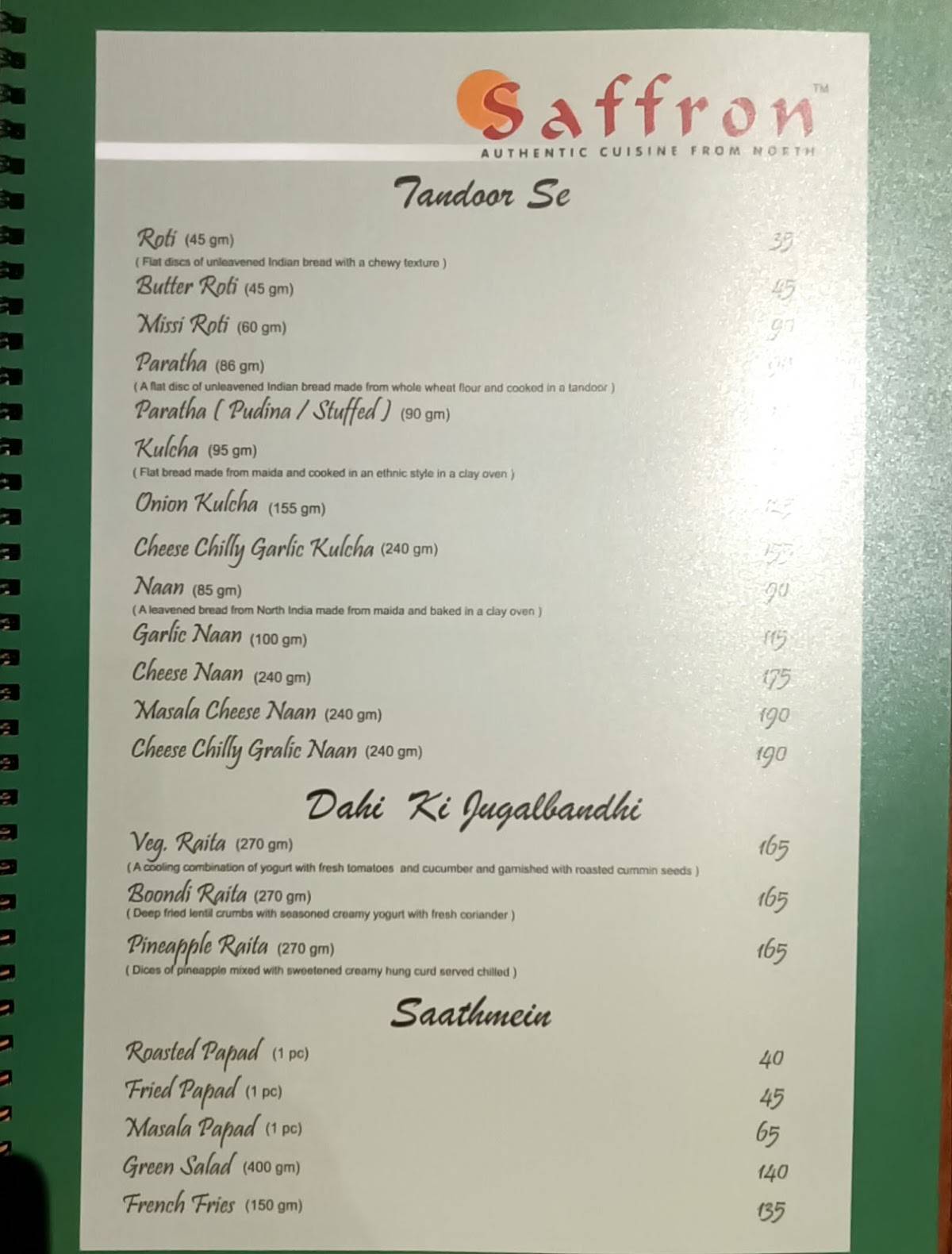 Menu at Saffron Restaurant, Ahmedabad, Shop No. 101102