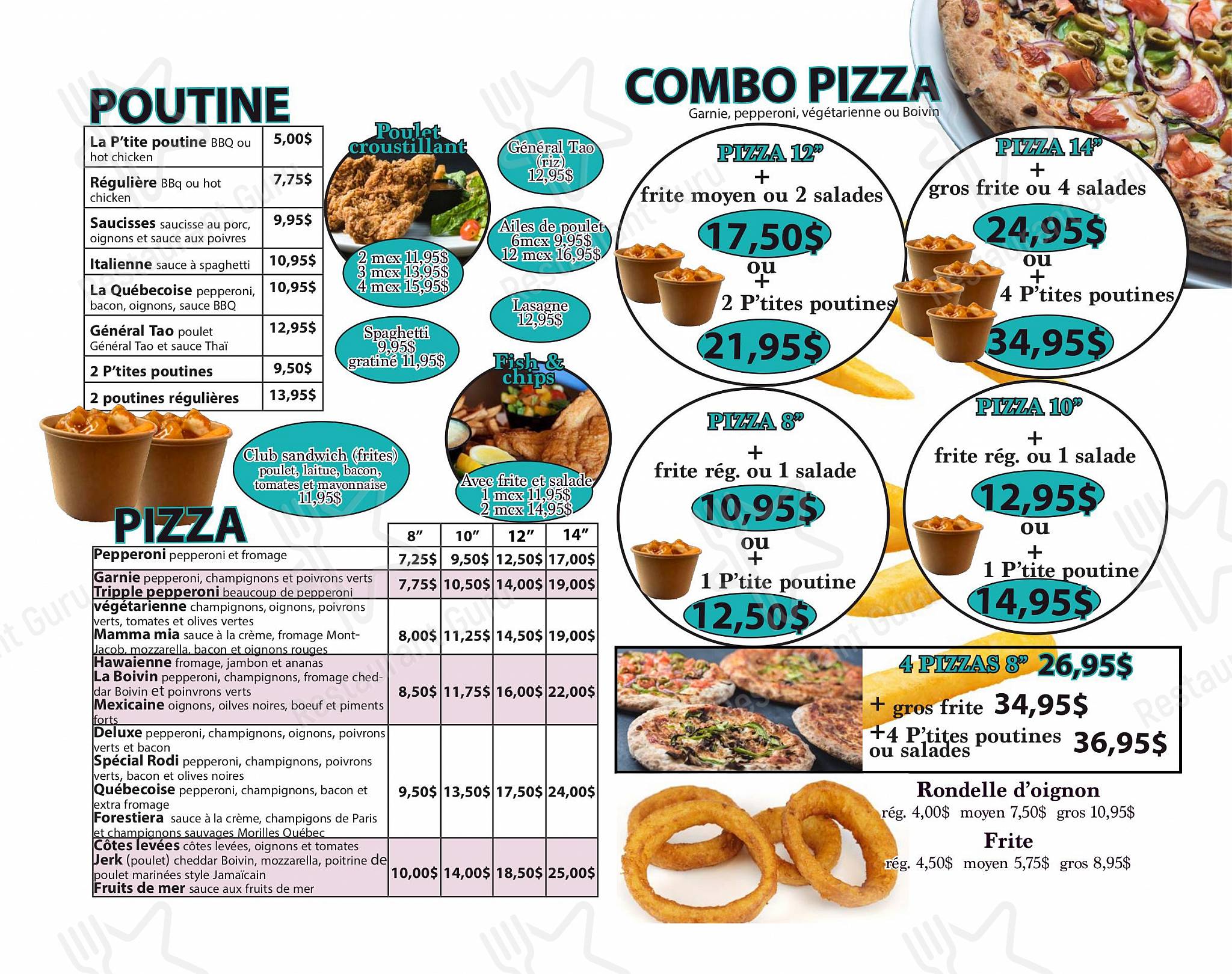 Menu pour Pizza Rodi Jonquière - plats et boissons