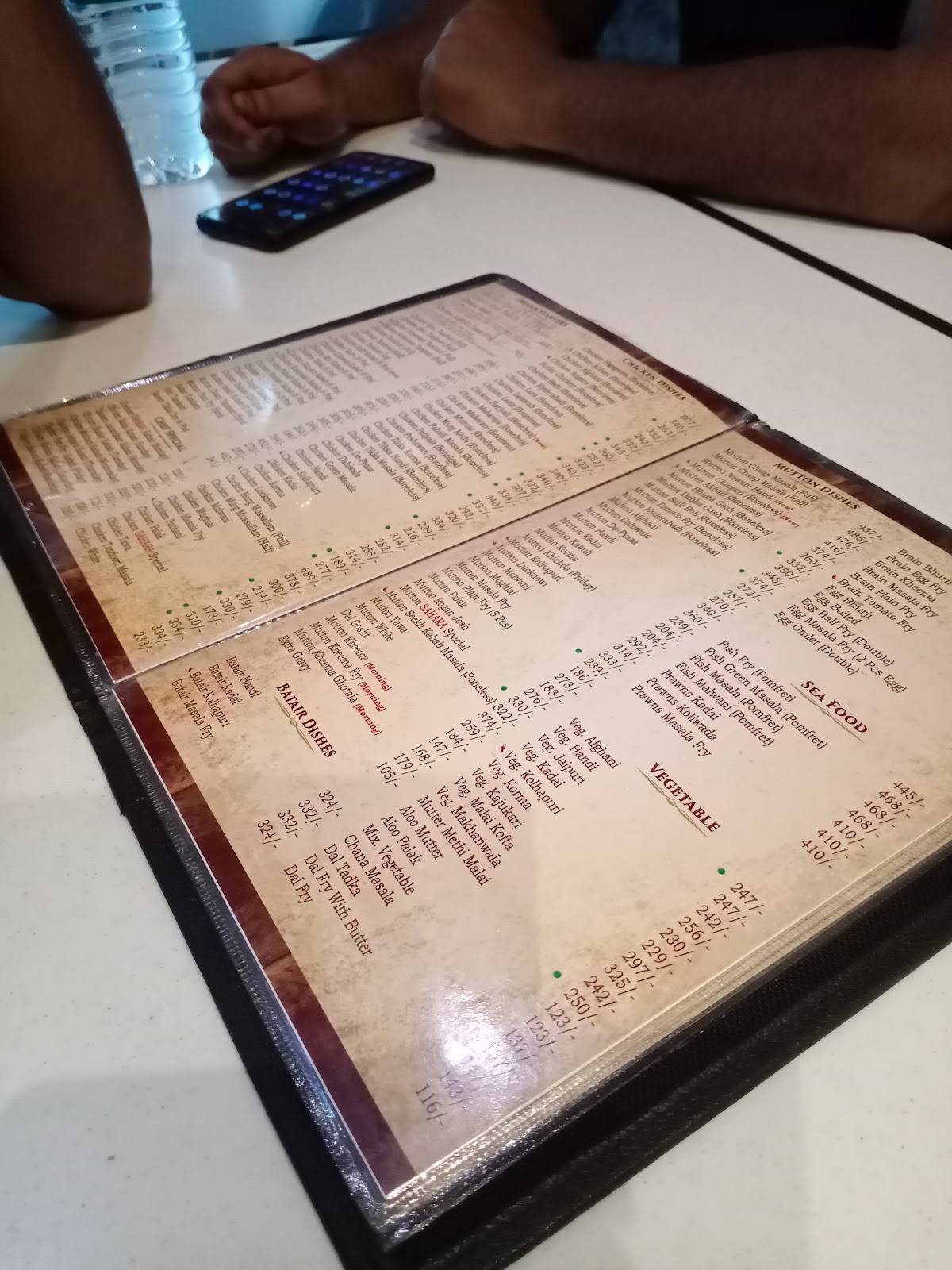 Sahara Hotel menu