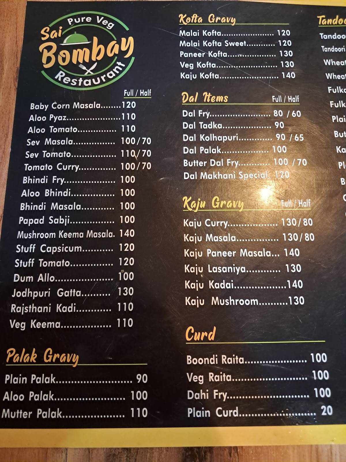 Menu at Sai Bombay Restaurant, Coimbatore