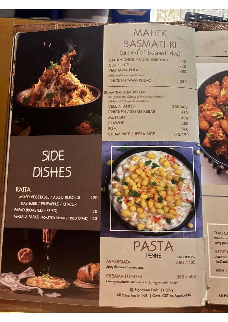 Sai Palace Hotel & Gardens menu