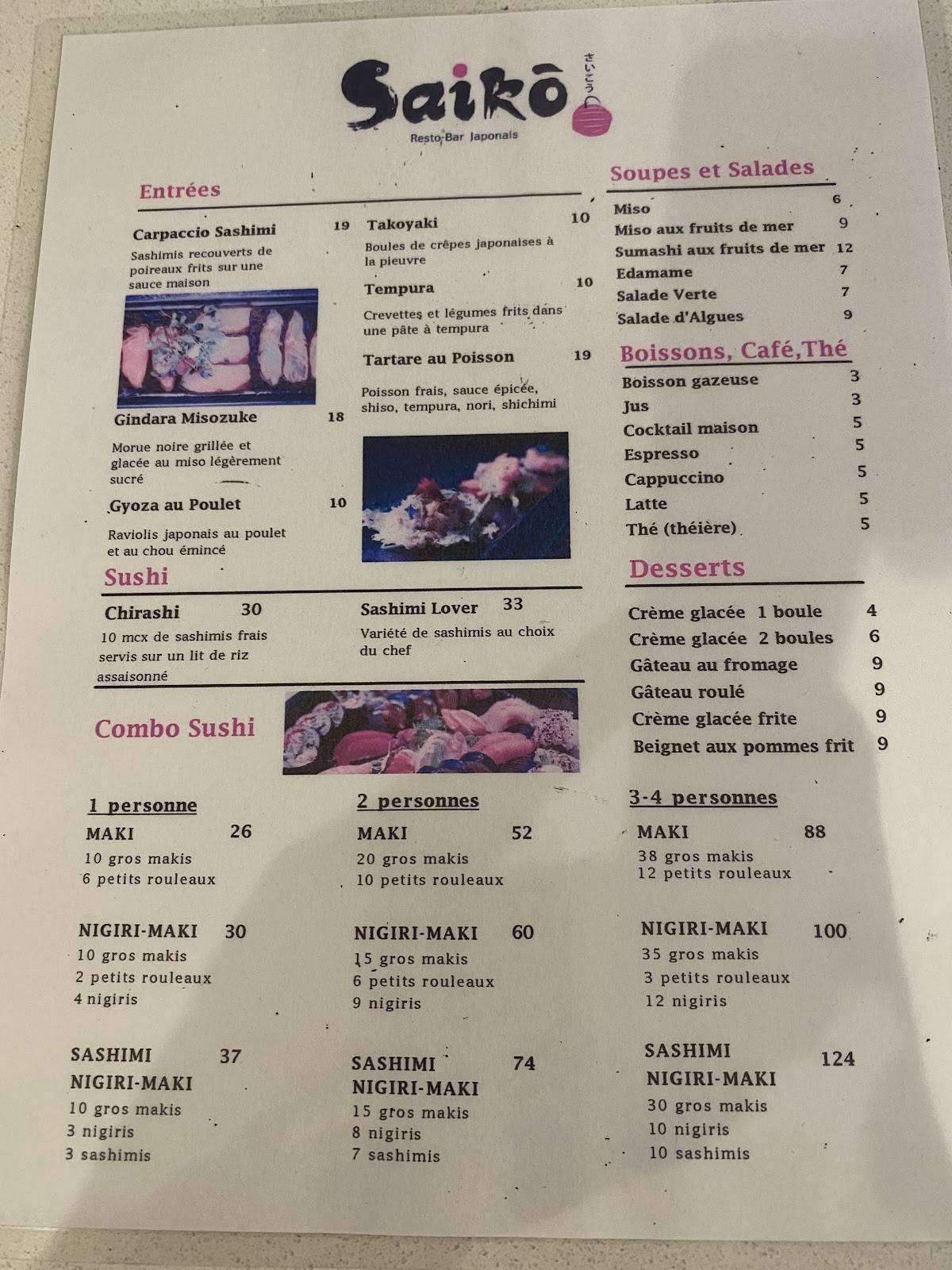 Menu de Saiko