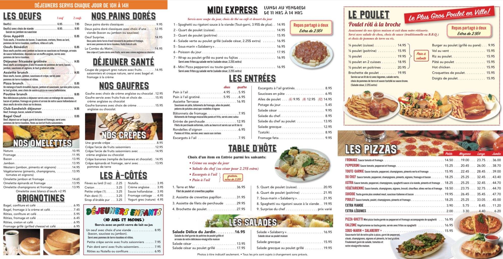 Menu au Restaurant Le Salaberry, SalaberrydeValleyfield, 295 Rue