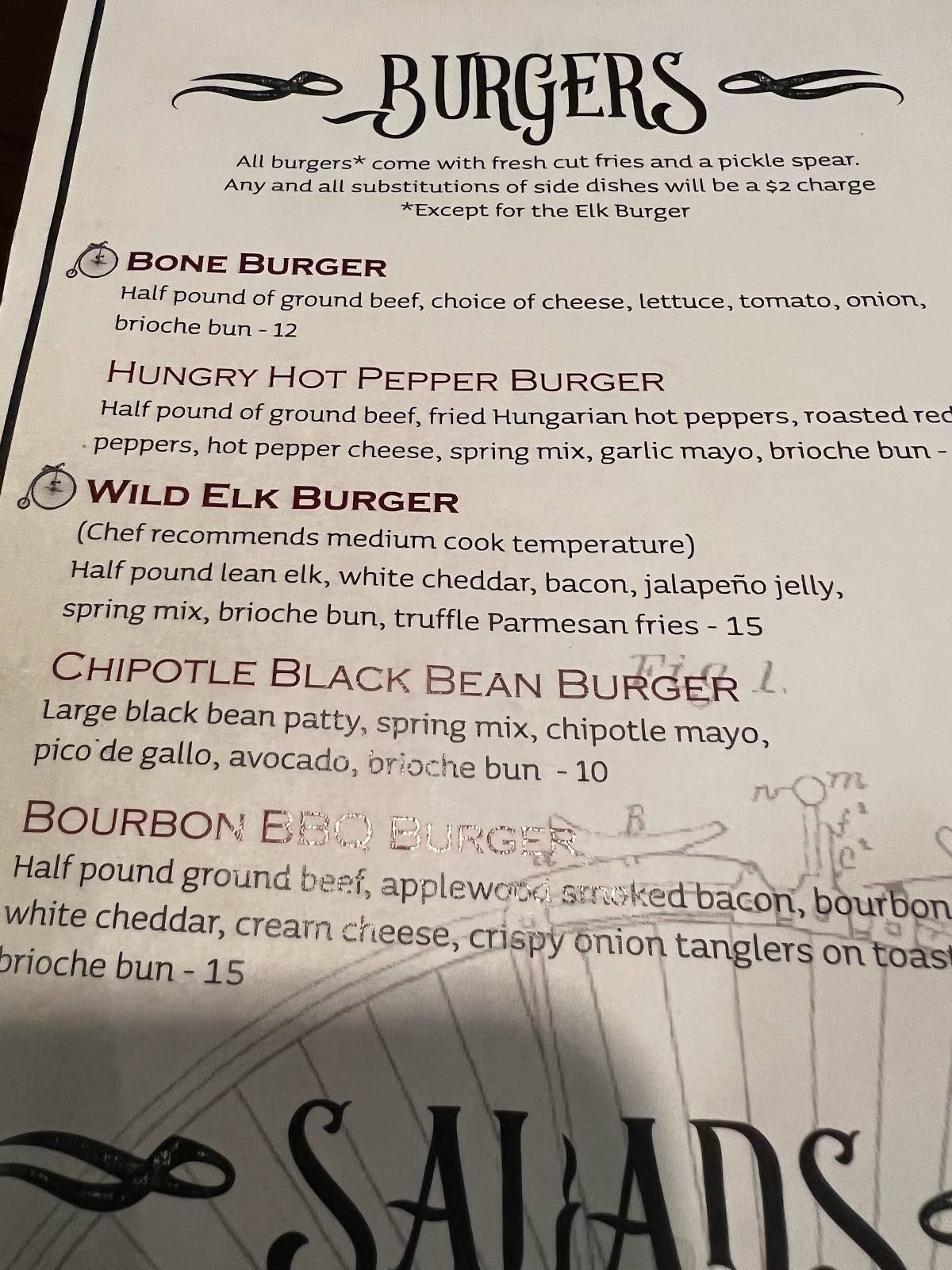 Menu at BoneShakers steakhouse, Salem, 544 E Pershing St
