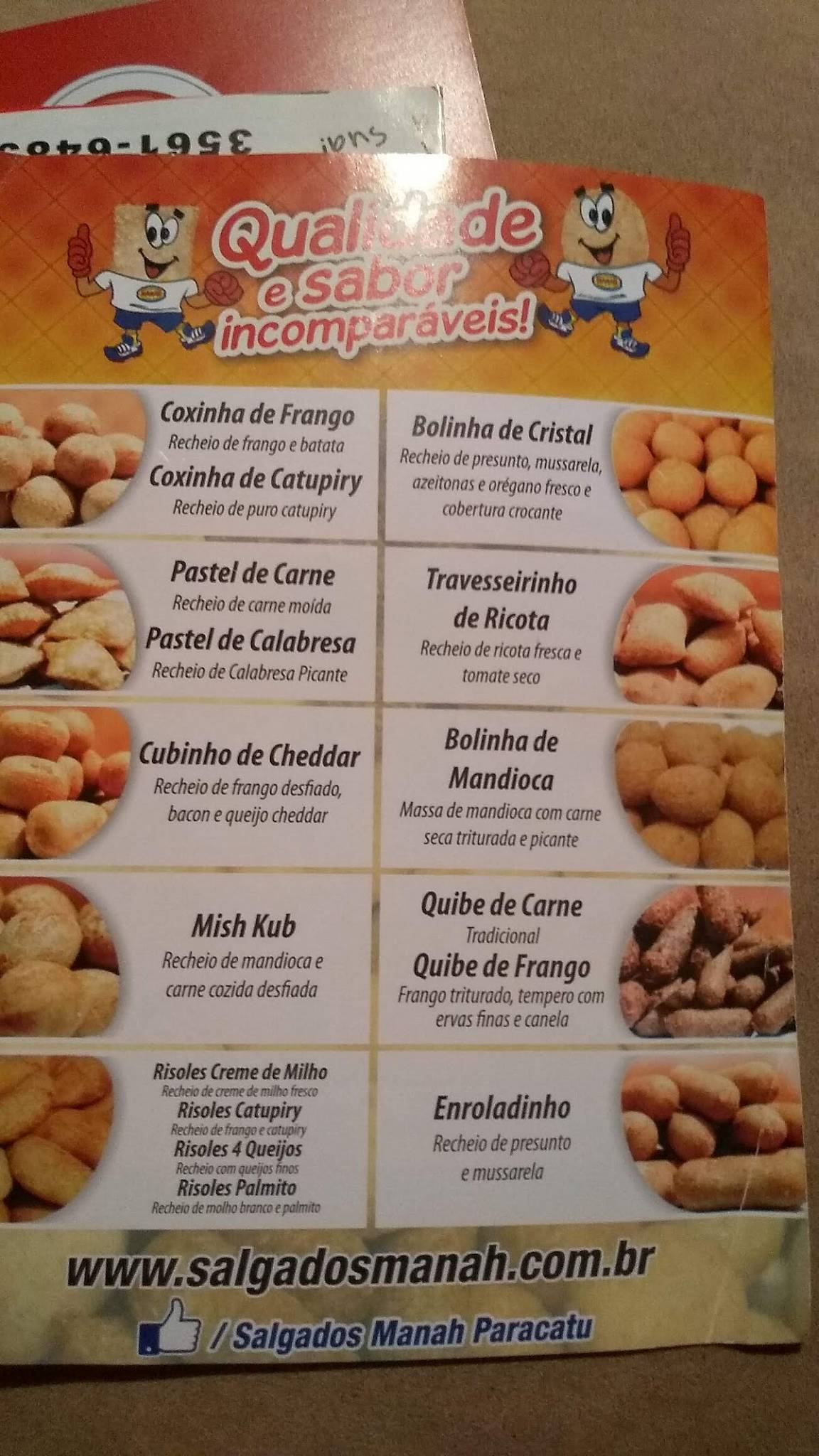 Salgados Manah cardápio
