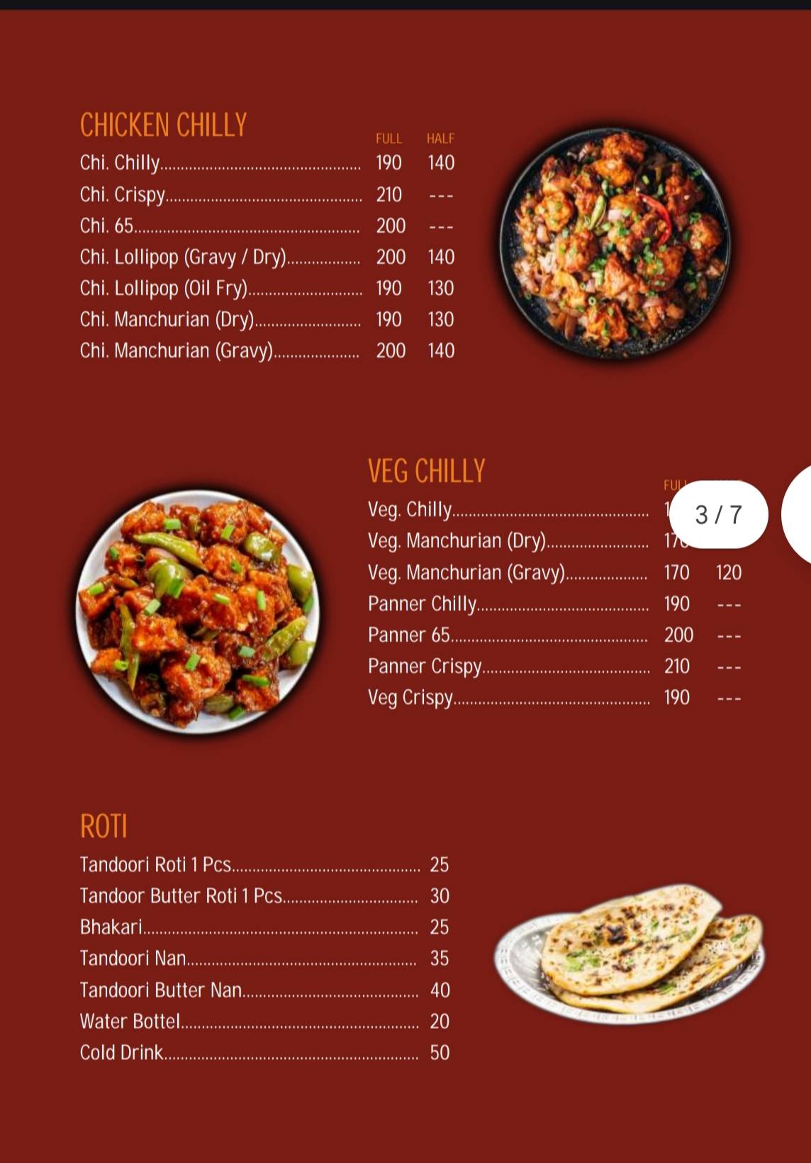 Salim Biryani menu