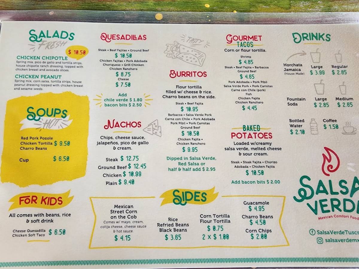 Menu at Salsa Verde Restaurant, Tucson, 210 N Pantano Rd