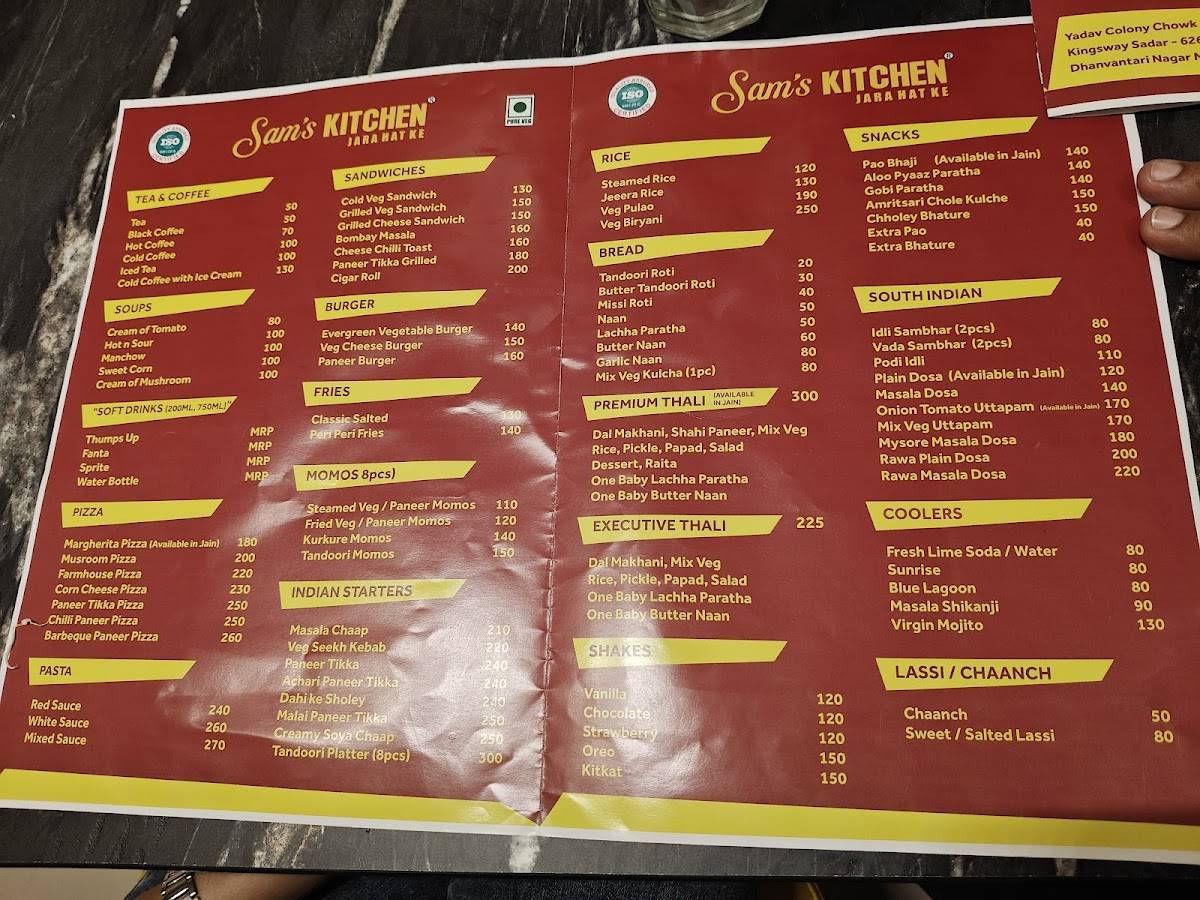 Sam's Kitchen menu
