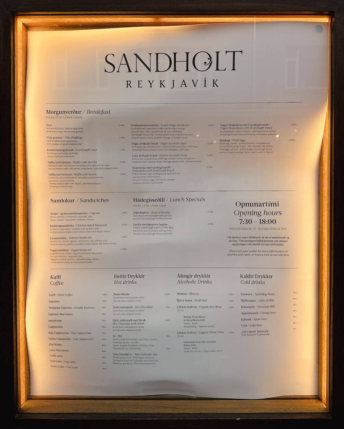 Menu de Sandholt
