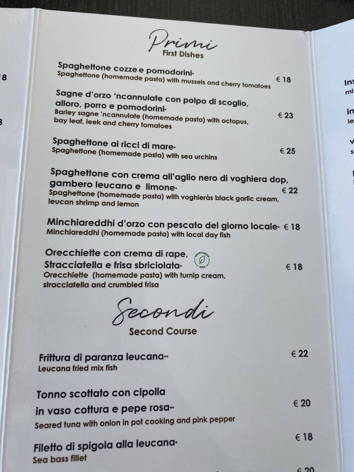 Menu di Ristorante Santa Maria 
