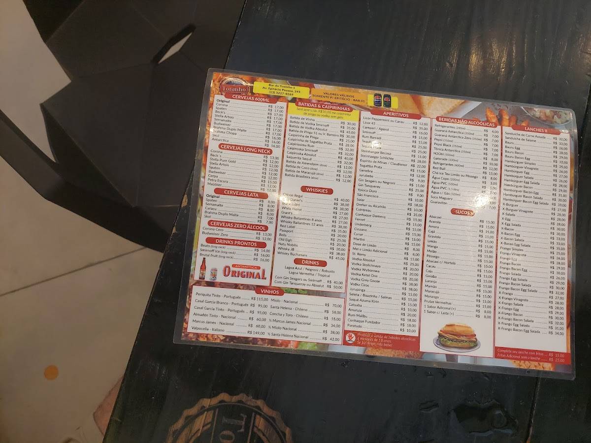 Bar do Toninho cardápio