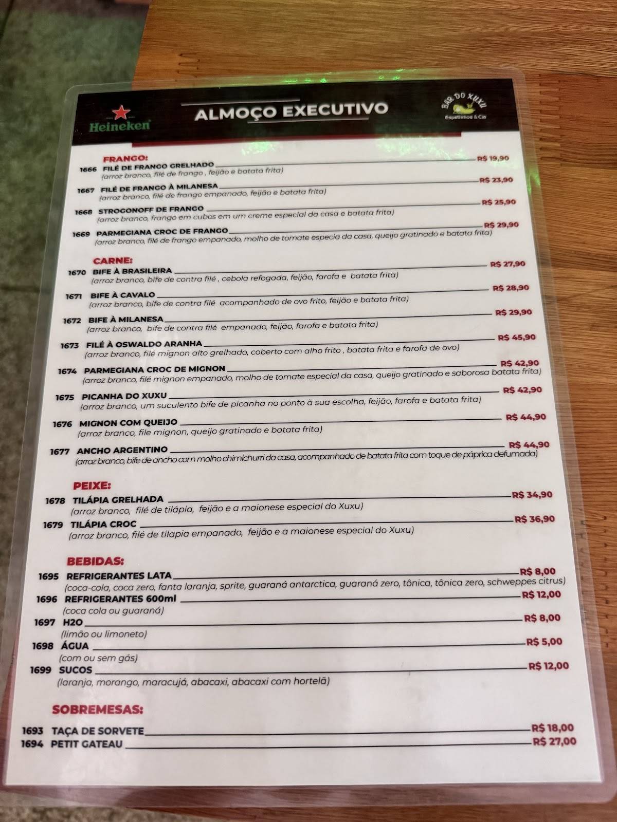 Bar do Xuxu cardápio