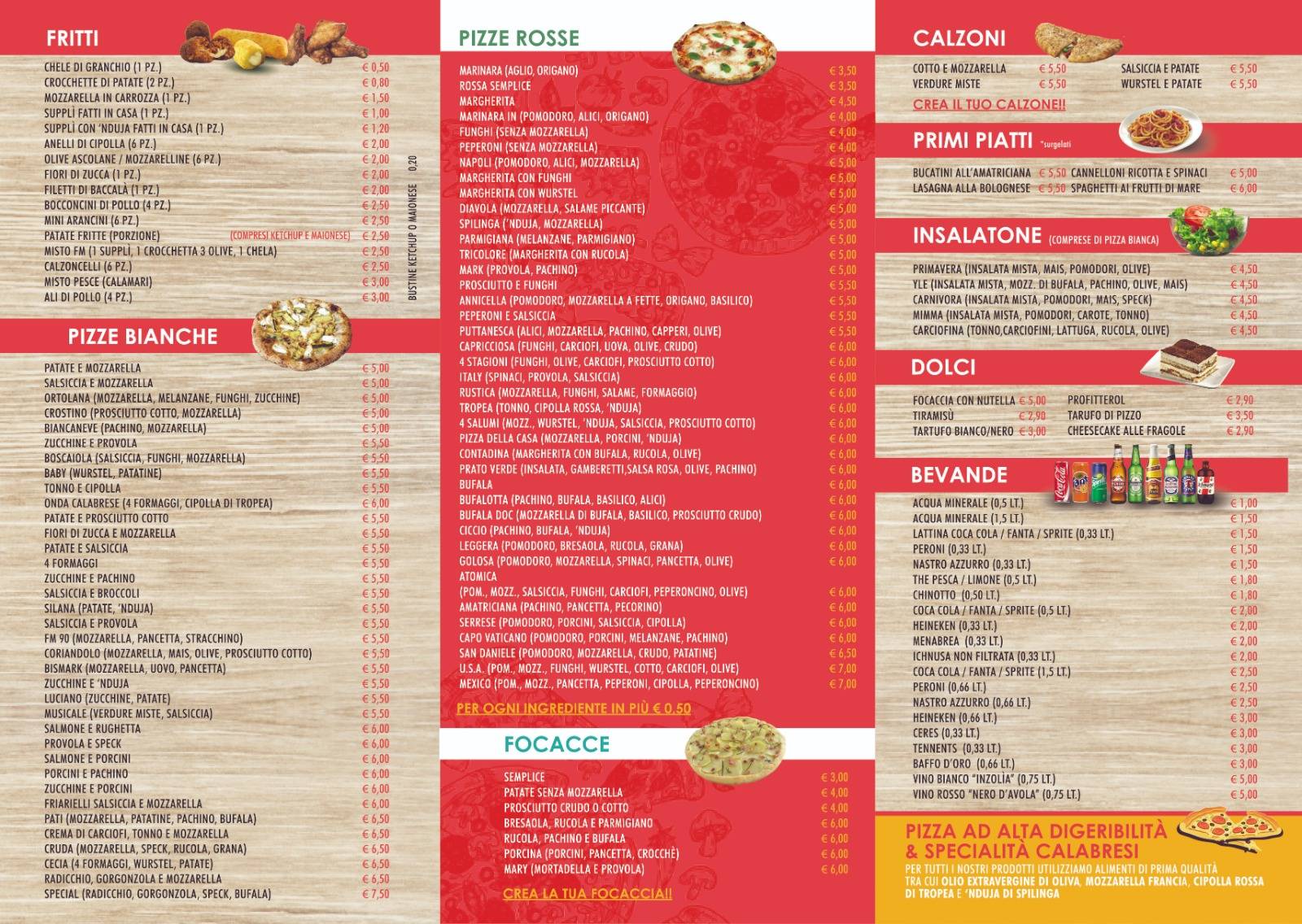 Menu di FM 90 Stazione Pizza Roma 