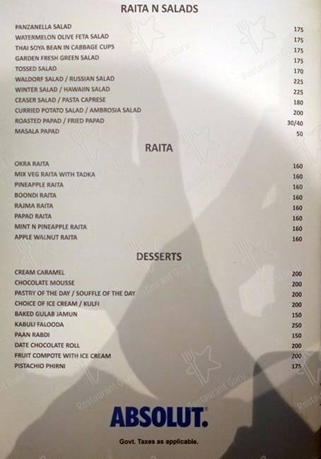 Satkar Grande menu