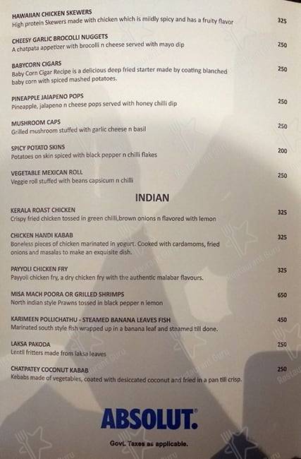 Satkar Grande menu