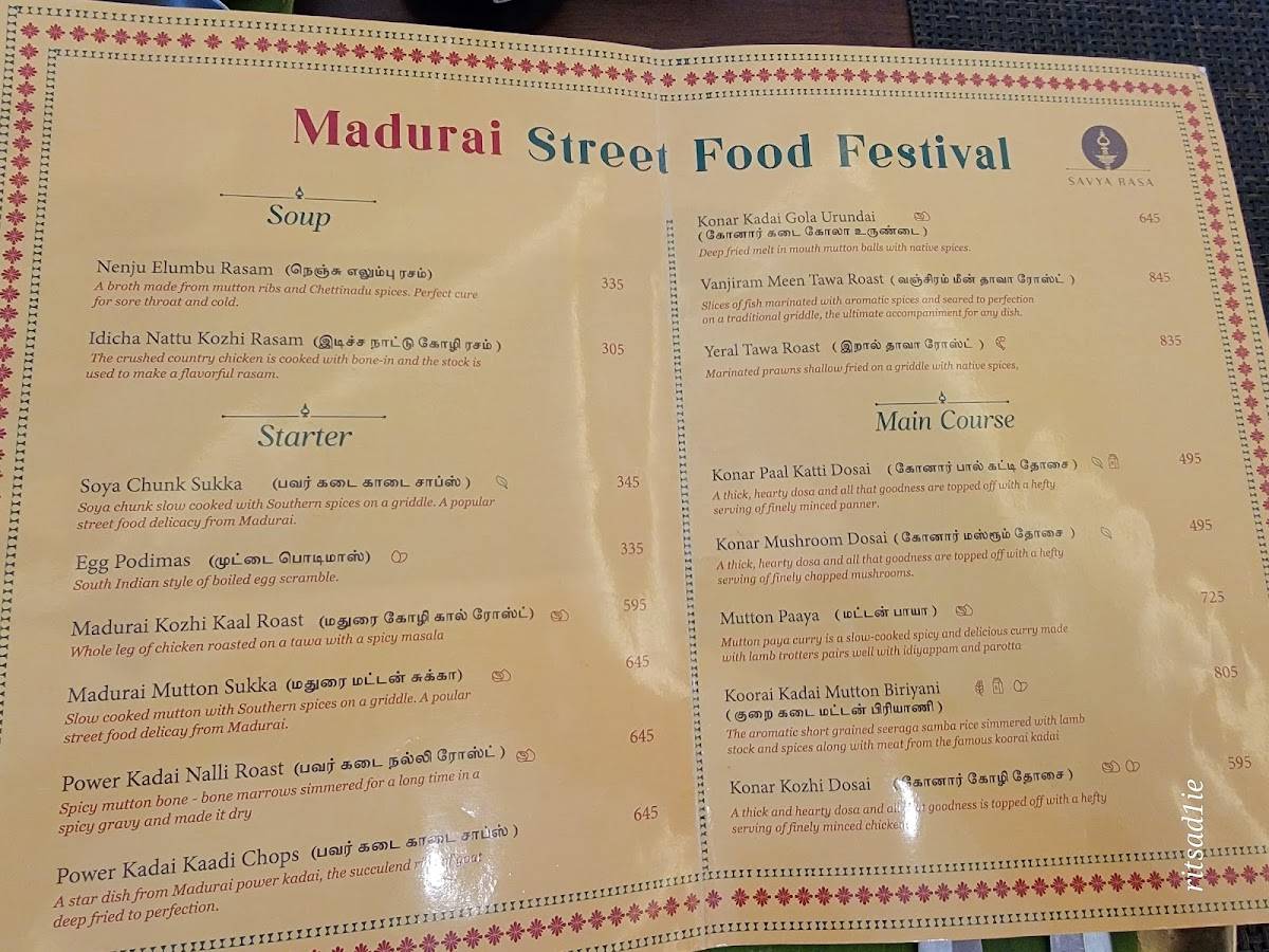 Savya Rasa menu