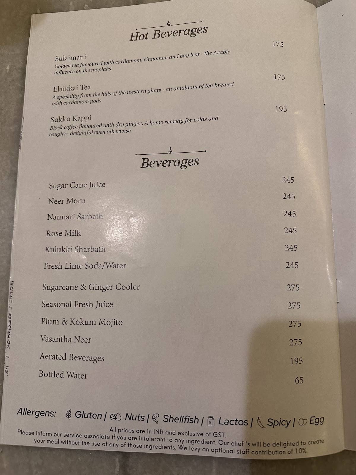 Savya Rasa menu
