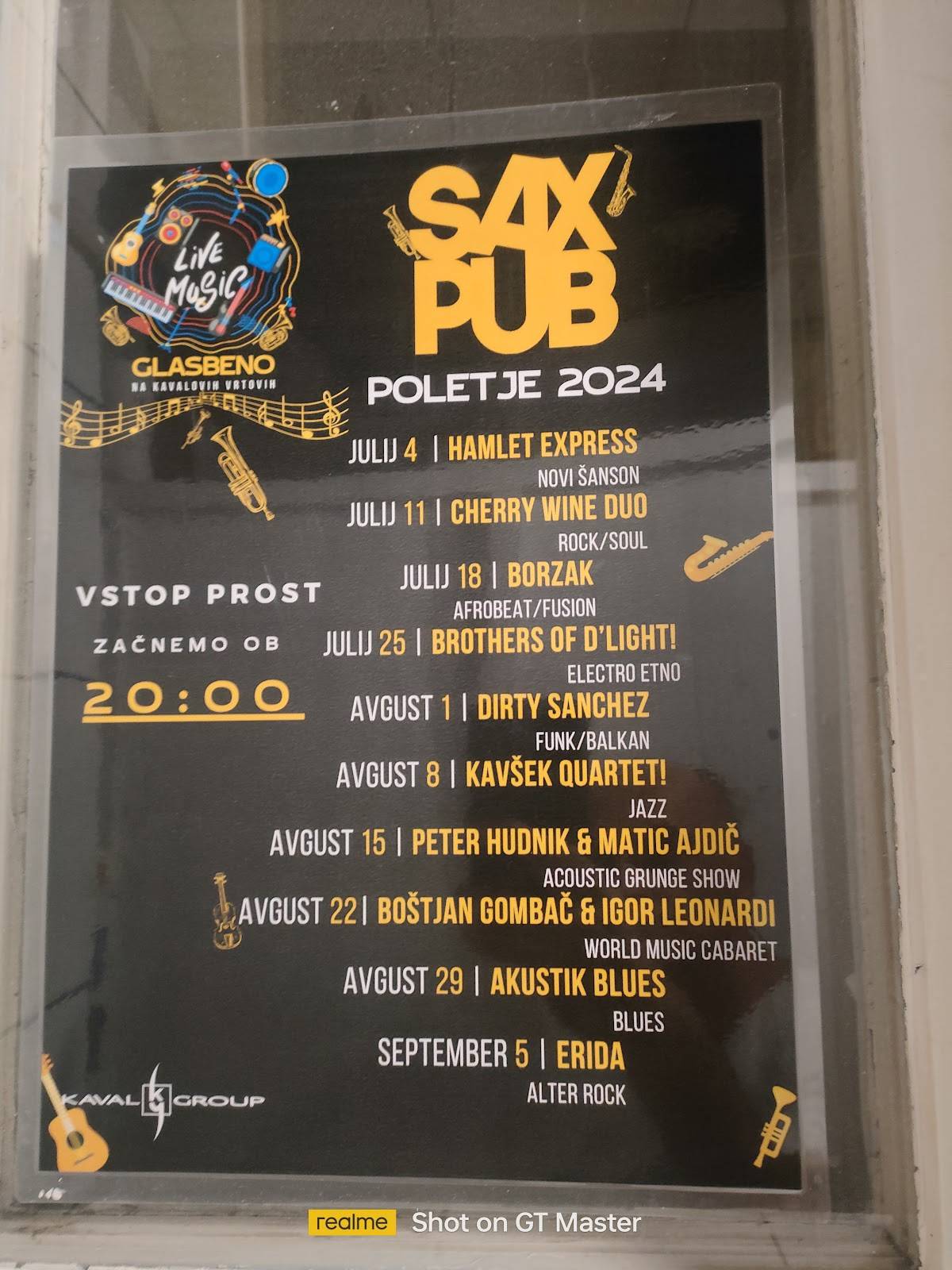 Menu di Sax pub 