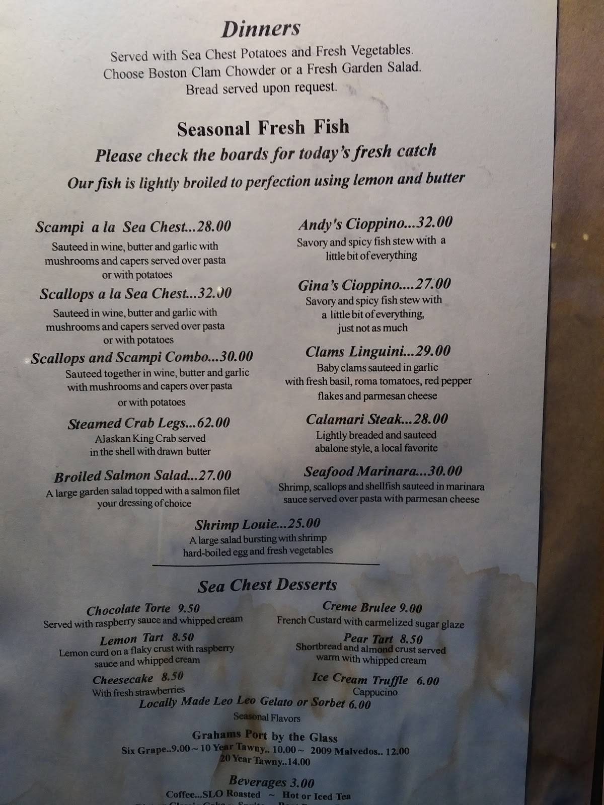 Menu at Sea Chest Oyster Bar, Cambria