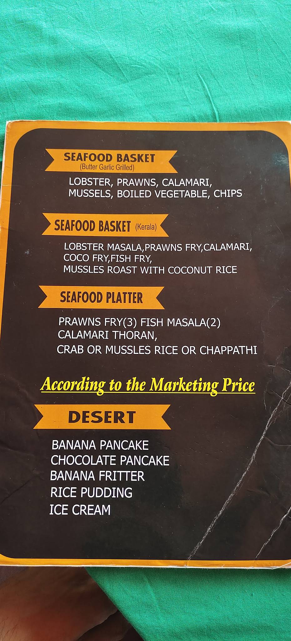 Sea Shore Restaurant menu