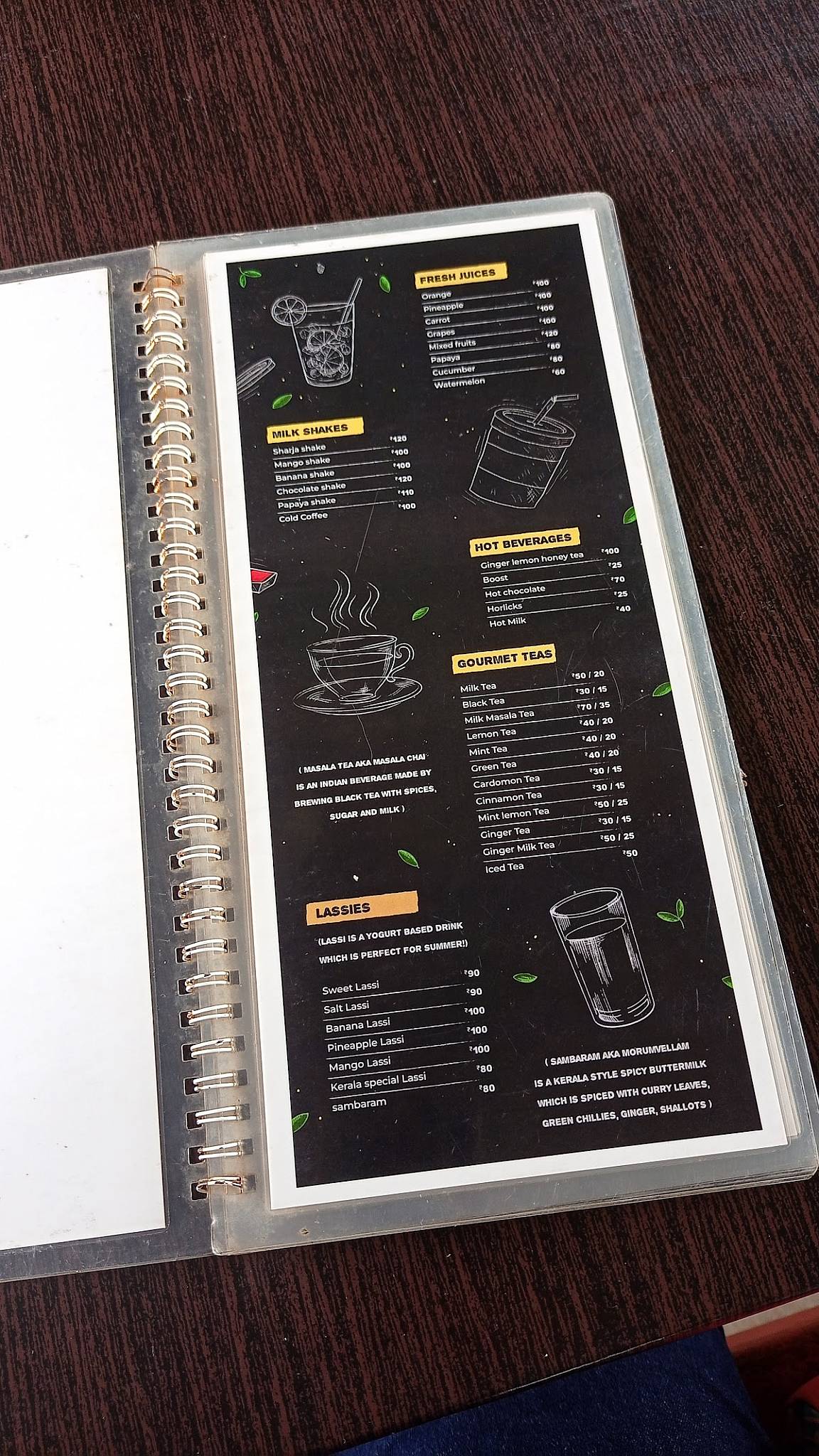 Sea shore restaurant menu
