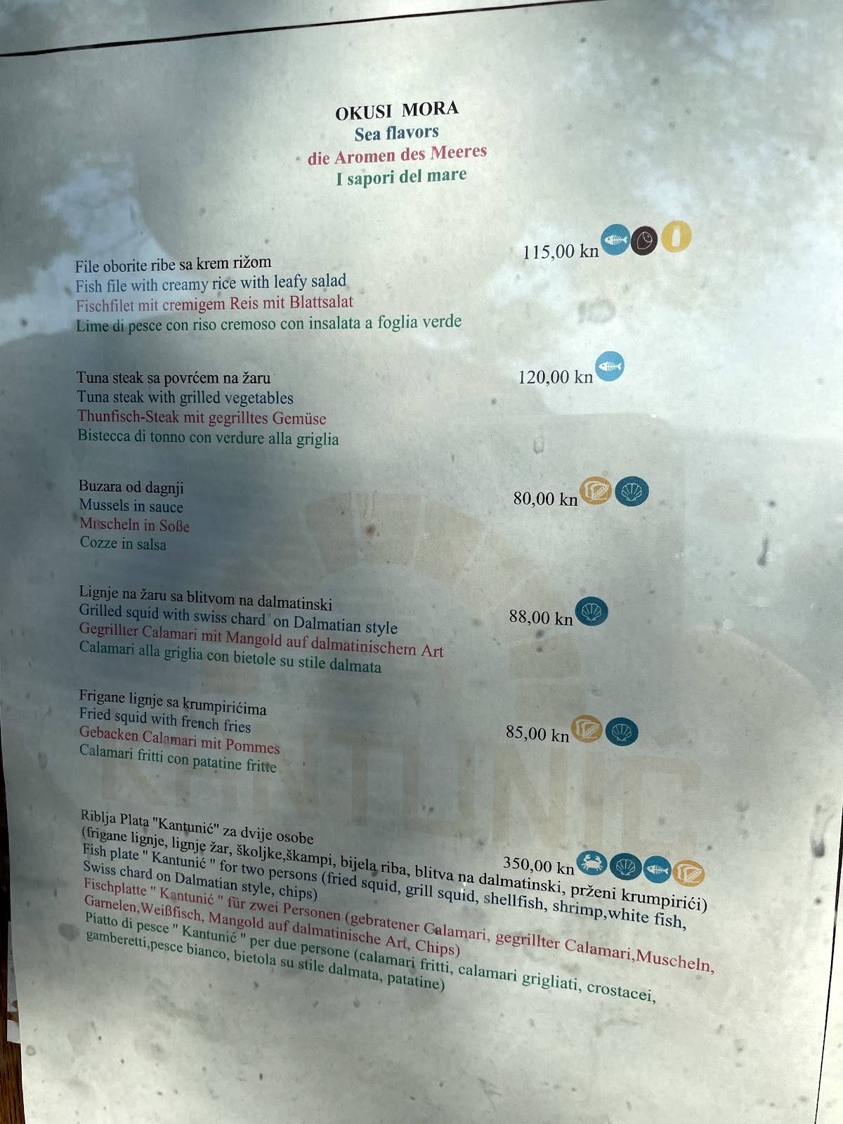 Menu di Restaurant Kantunić 