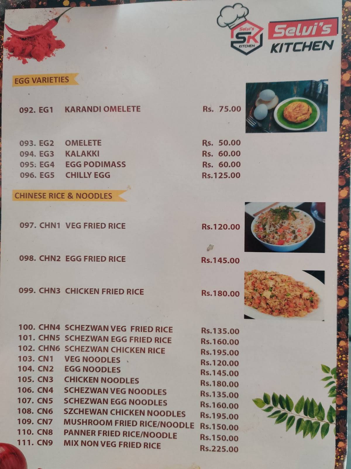 Selvis Kitchen menu