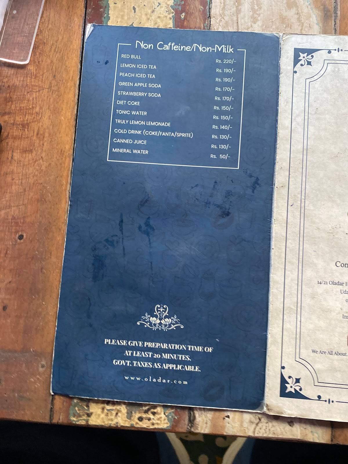 Oladar Cafe menu