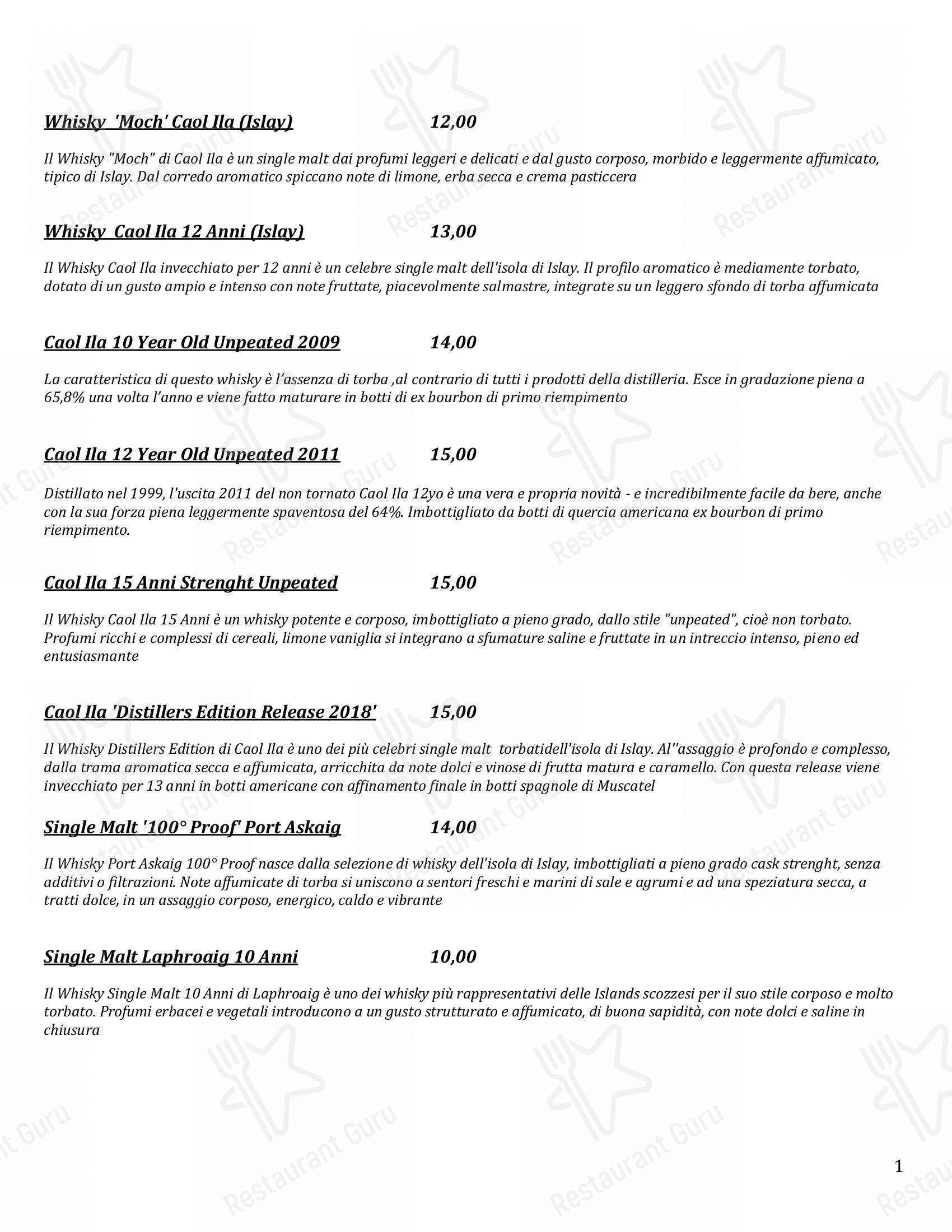 Menu di Shake Cocktail & Wine Bar - Основное меню