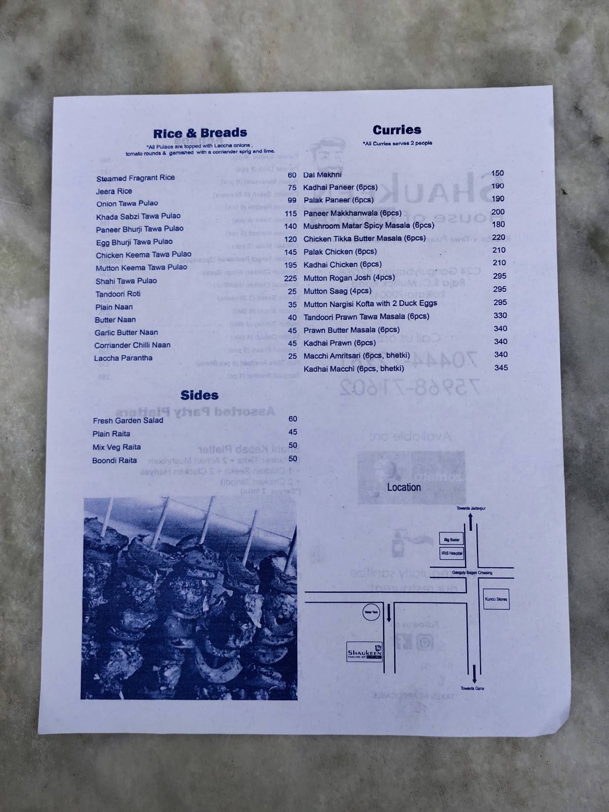 Shaukeen menu